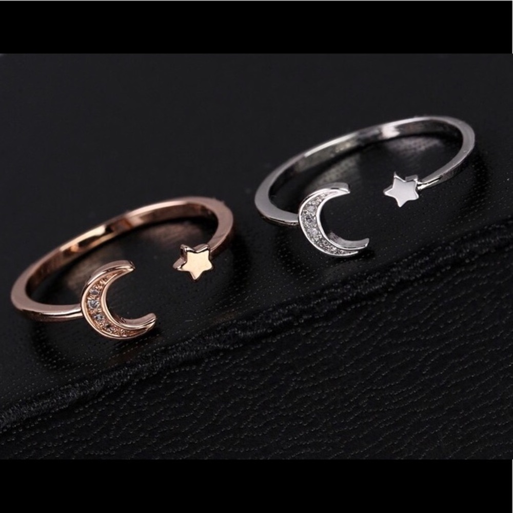 Dainty and cute adjustable Star and Moon ring